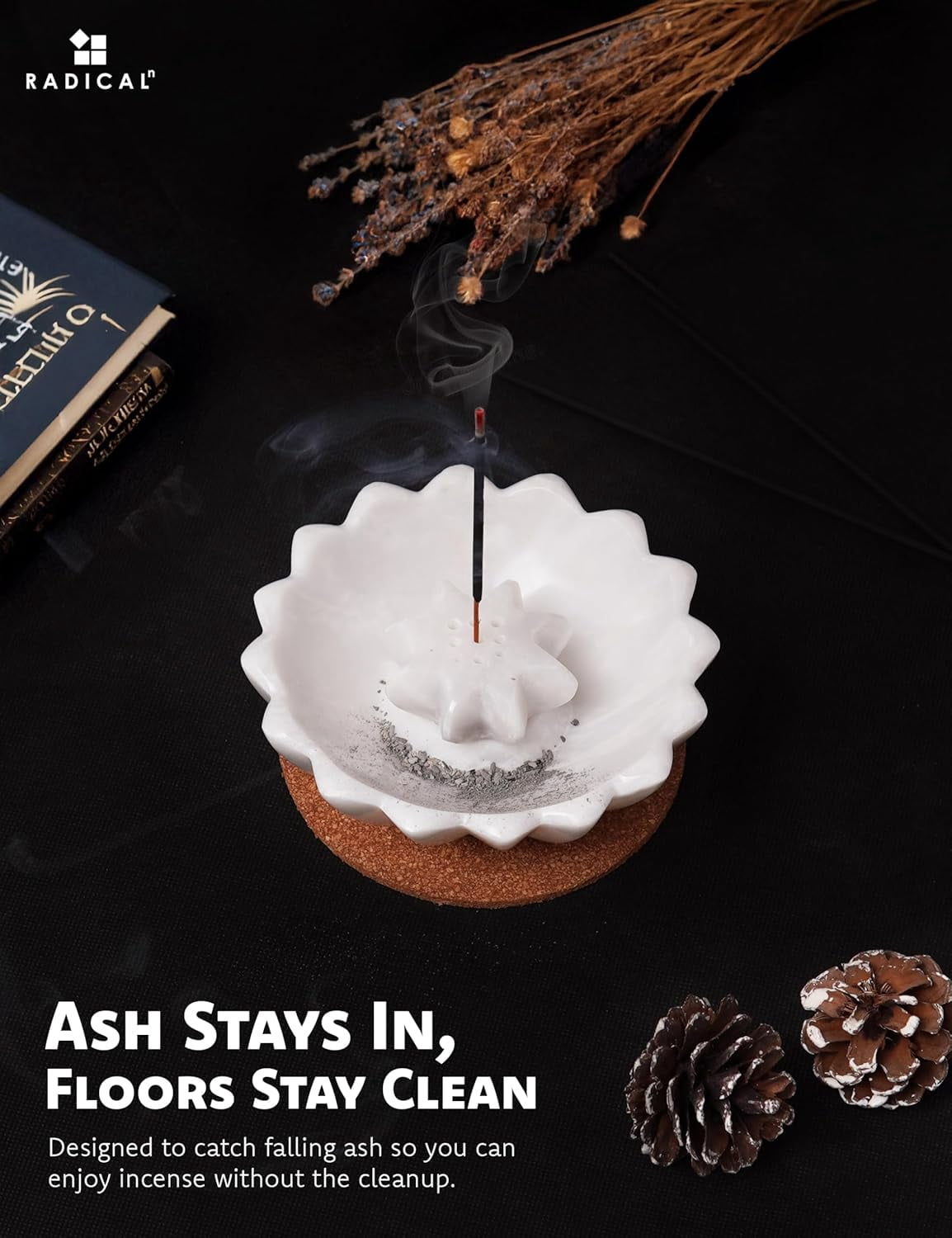 Radicaln Marble Incense Holder 5.5 inches White Handmade Incense Stick Holder for Living Room Décor, Ideal Incense Holder Marble Ashtray and Palo Santo Holder for Home Décor