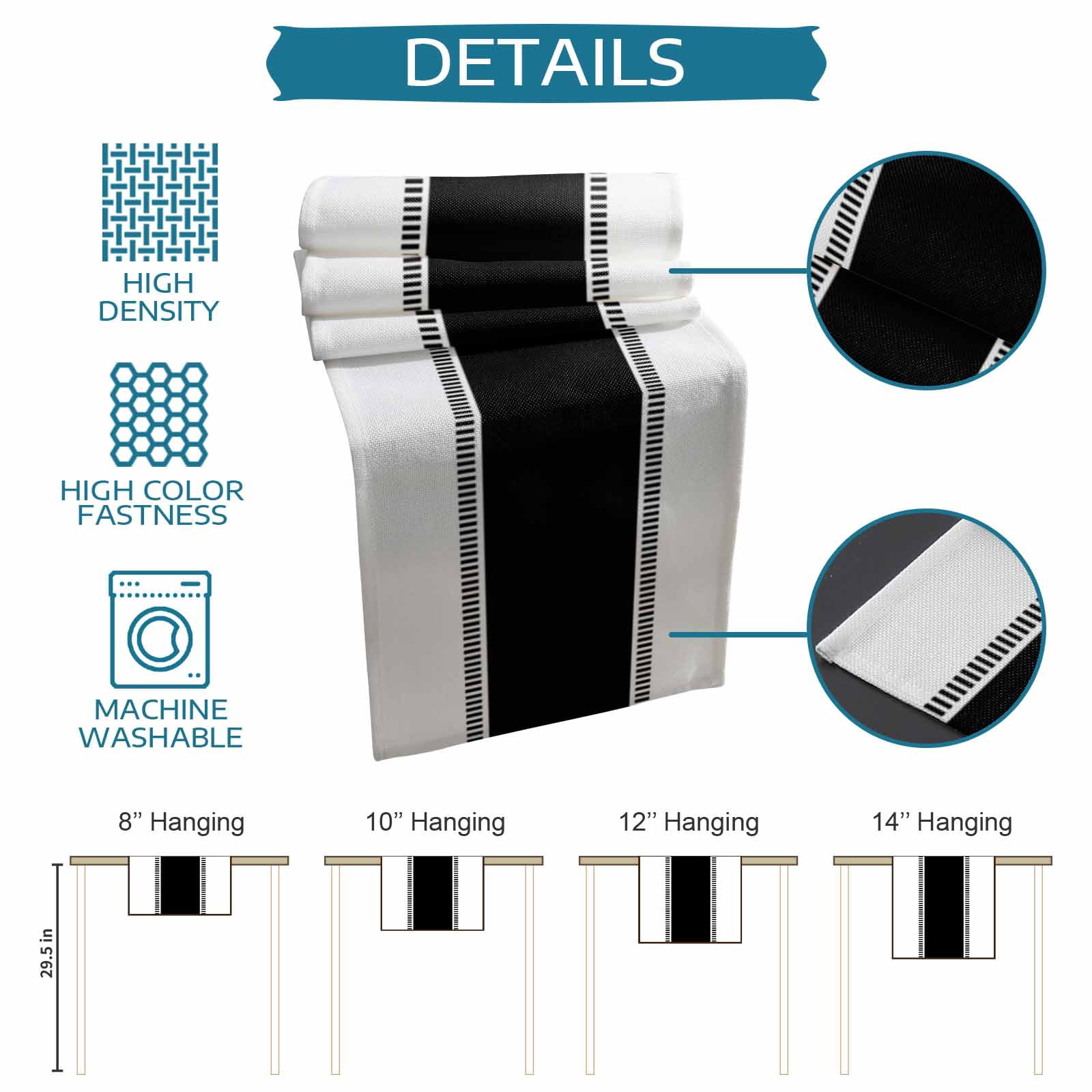 Burlap Table Runner 90 Inches Long, Modern Black Stripe on White Non-Slip Kitchen Table Runners for Dining Room Everyday Use Party Table Decorations Minimalist Geometric Art