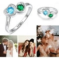 thumbnail image 3 of Personalized Name Ring for Women 925 Sterling Silver Double Heart Mothers Rings Customized Promise Ring with 2 Simulated Birthstones and 2 Names, 3 of 5