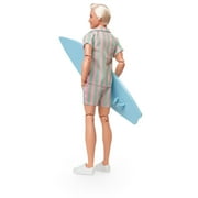 Barbie The Movie Ken Doll Wearing Pastel Striped Beach Matching Set with Surfboard and Sneakers