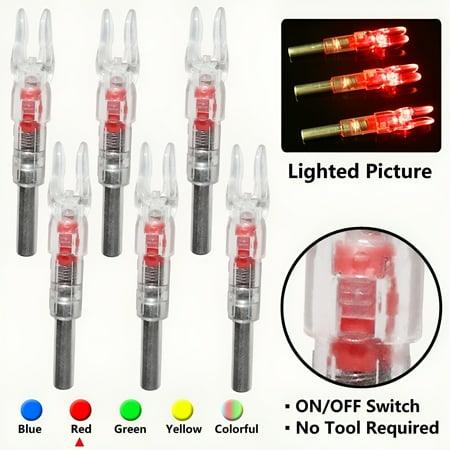 BESTSKY 6Pcs Automatic LED Lighted Nocks Shooting Archery Arrows 6.2mm Arrow Nock Tail -Red