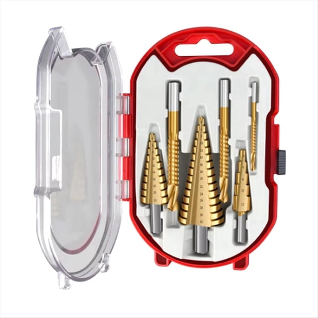 Juego de 6 Piezas de Taladro Pagoda Recubierto de Titanio, Taladro de Dientes de , Ranura de Expansión para Carpintería, Juego de Caja de Plástico, Perforación de Madera