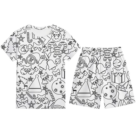 Boys Pajamas Christmas Diy Stylish Print Short Sleeve Crew Neck T-Shirt And Shorts 2 Piece Pjs for Boys Size 3-4 Years