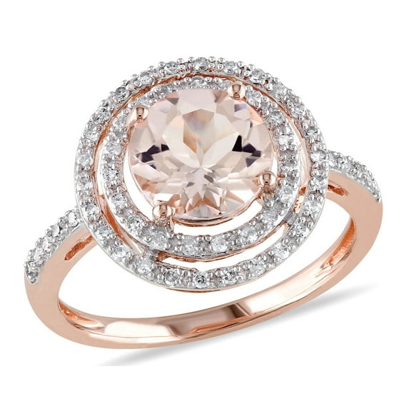 2.0 Carat (ctw) Morganite and Diamond Double Halo Ring in 10K Rose Gold