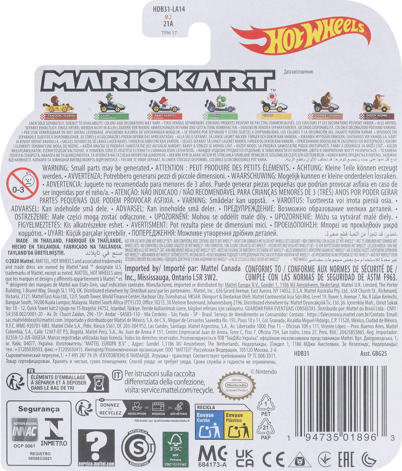 Mario Kart Tanooki Mario Bumble V Karts as Hot Wheels 1:64 Die-Cast Cars