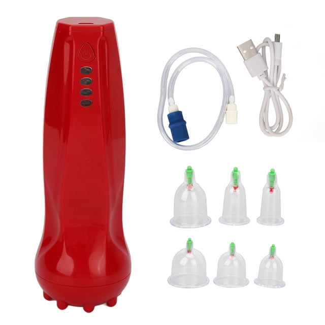 Masajeador de celulitis con ventosas, eléctrico, con diseño de un solo toque, ajuste de 4 niveles, terapia de ventosas dinámica inteligente, color rojo