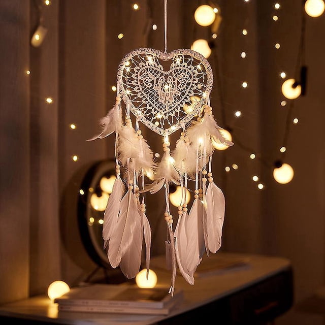 attrape De Rves Led, Faite Main Capteur De Rves En Plumes Lumineux Dream Catcher Pour Chambre Maison Dcoration Tenture Murale Mobile Decoratif Fil