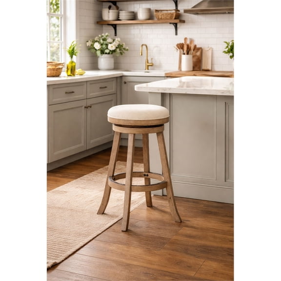 Boraam Fenton Bar Height Backless Swivel Wood Bar Stool, Driftwood Wire-Brush Finish