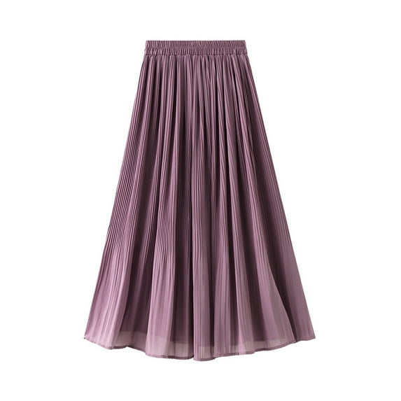 Summer Hot Saving! ITSUN Women's High Waist Dress Pleated Solid Flowing Short Loose Leisure Skirt Purple Free Size