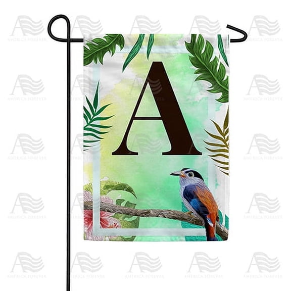 America Forever Tropical Summer Monogram Garden Flag Letter A 12.5 x 18 inches Palm Leaves Hibiscus Coastal Bird Double Sided Vertical Outdoor Yard Lawn Decorative Red Floral Garden Flag