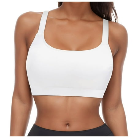 Huesdet Womens Scoop Neck Bikini Tops Adjustable Spaghetti Straps Bathing Suit Padded Swimsuit Sports Bra[White S]