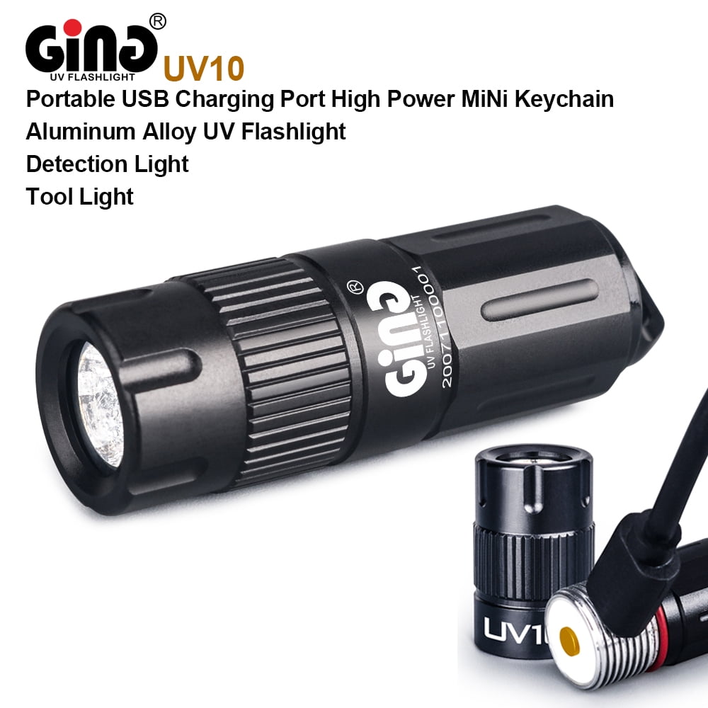 GING UV FLASHLIGHT 395nm Flashlight LED High-Power USB Rechargeable Mini Keychain UV Torch for Glue,Lamp -Spot Scorpions, Pet Urine, Counterfeit Money, Resin…(UV10-395nm)
