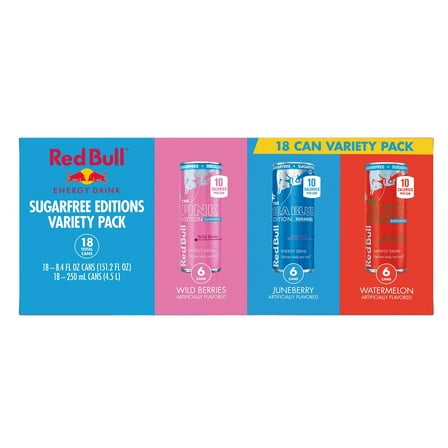 Red Bull Energy Drink SugarFree Edition Variety Pack Wild Berries, Juneberry and Watermelon, Cans, 18 pk./8.4 fl. oz.