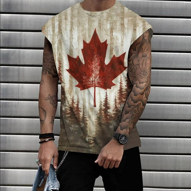 Camiseta sin mangas de cuello redondo para hombre, informal, a la moda, con estampado, sin mangas, deportiva, de poliéster