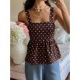 thumbnail image 5 of Women Polka Dot Sleeveless Tank Top Square Neck Back Tie A Line Peplum Casual Summer Blouse Coffee Brown XL, 5 of 8