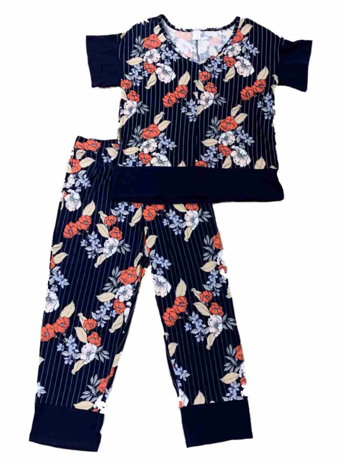 Liz Claiborne Womens 2PC Navy & Floral Short Sleeve Lightweight Pajama Set
