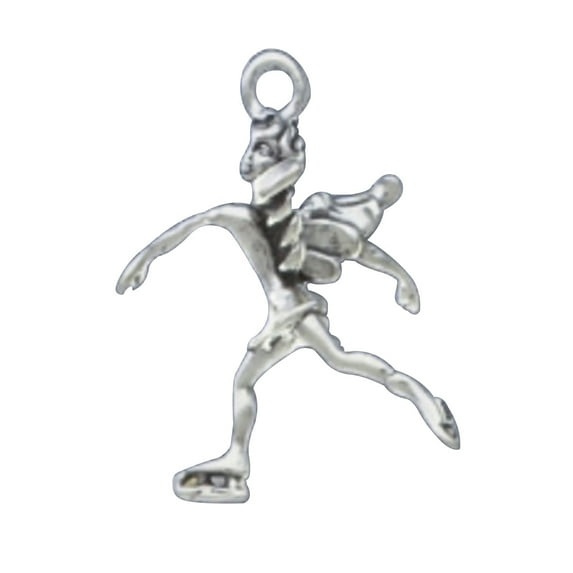 Sterling Silver 18" .8mm Box Chain 3D Ice Skating Angel Wings Pendant Necklace