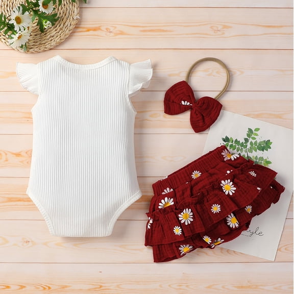 Vedolay Skirts Set Girl's 2 Piece Outfits Ditsy Floral Shirred Sleeveless Cami Top and Ruffle Wrap Belted Skirt Set,Red 9-12 Months