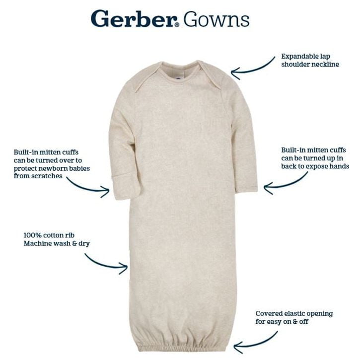 Gerber Baby Boy or Girl Gender Neutral Long Sleeve Gowns 4 Pack Preemie 0 6 Months