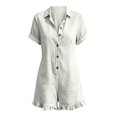 thumbnail image 6 of LEKODE Romper Women Wide Leg Rompers Flap Pocket Romper V Neck Button Down Short Sleeve Jumpsuits with Pockets Collared Neck Jumpsuit Short Rompers Summer Outfits White M, 6 of 6