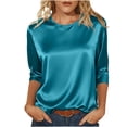 thumbnail image 3 of ICHUANYI Satin Blouses for Women Women's Spring/Summer Silk Button Down Shirts Long Sleeve Business Casual Tops Solid Color Pullover Top, 3 of 9