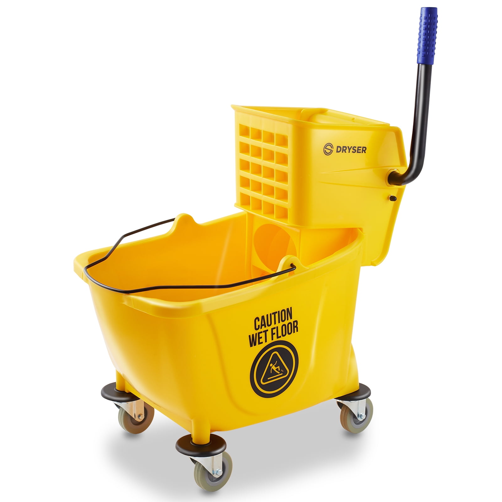 Dryser Commercial Mop Bucket with Side Press Wringer, 33 Quart, Yellow