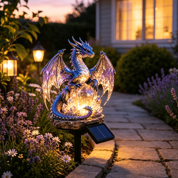 Solar Dragon Crystal Garden Light, Fantasy Glow Solar Dragon Sculpture Light, Energy Saving Solar Garden Decor for Yard Path Patio Balcony