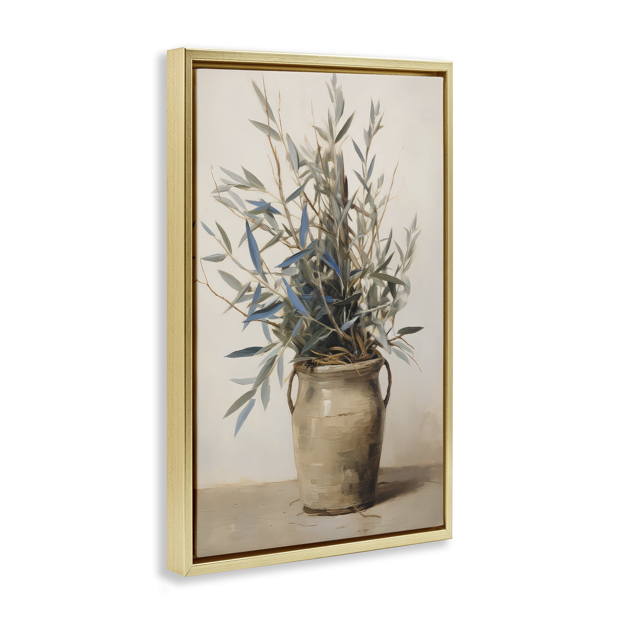 Stupell Industries Country Pottery Plant Plants & Flowers Painting Gold Floater Framed Canvas Art Print Wall Art, 17 x 25