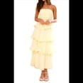 thumbnail image 2 of Vestido de Verano Sin Tirantes para Mujer, con Volantes, , Liso, Espalda Descubierta, Fruncido, Elegante, Fluido, para Playa. Amarillo L, 2 of 10