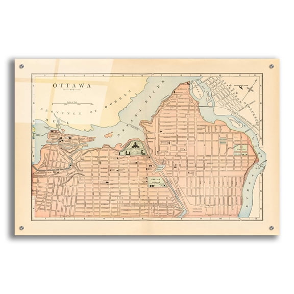 Epic Art 'Map of Ottawa' by Wild Apple Portfolio, Acrylic Glass Wall Art, 36"x24"