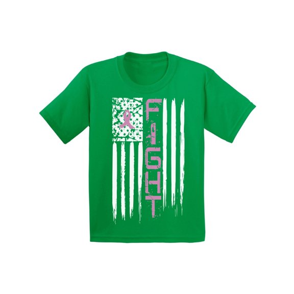 Awkward Styles Youth Breast Cancer American Flag Distressed Graphic Youth Kids T-shirt Tops Fight Pink Ribbon