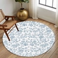 thumbnail image 3 of Light Blue Flower Round Area Rug 5 FT, Non Slip Bedroom Rugs, Vintage Farmhouse Boho Leaf Spring Washable Soft Circular Carpet Non-Shedding Floor Mat for Kitchen Dining Room Foyer Balcony Dorm, 3 of 8