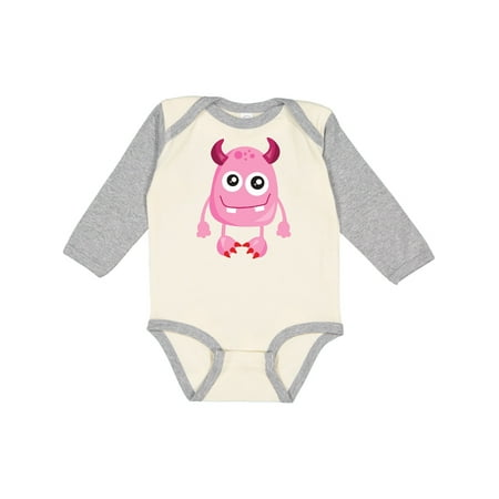 

Inktastic Cute Monster Smiling Monster Pink Monster Horns Gift Baby Boy or Baby Girl Long Sleeve Bodysuit