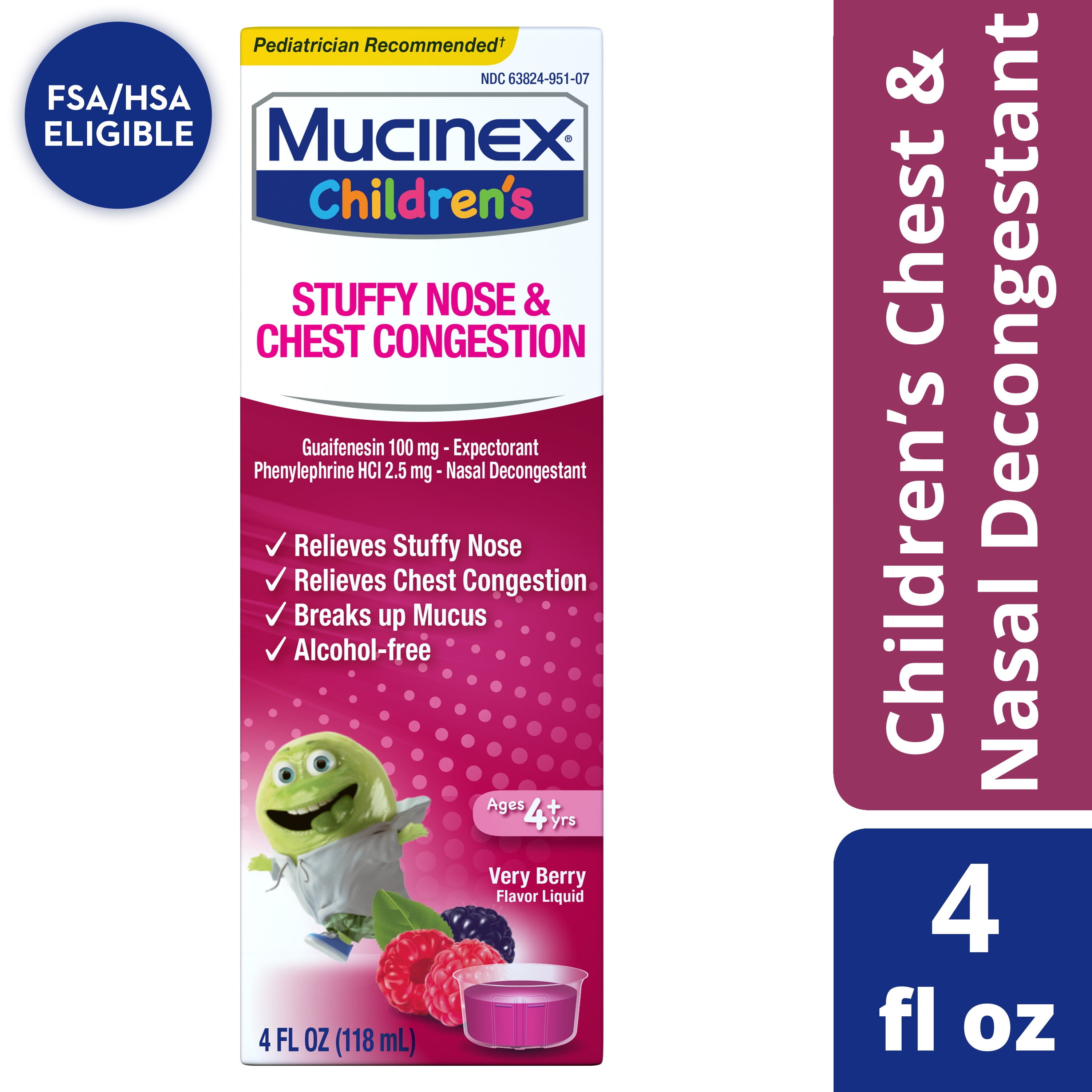 Mucinex Children's Liquid   Stuffy Nose & Cold Mixed Berry 18 oz. Packaging  May Vary