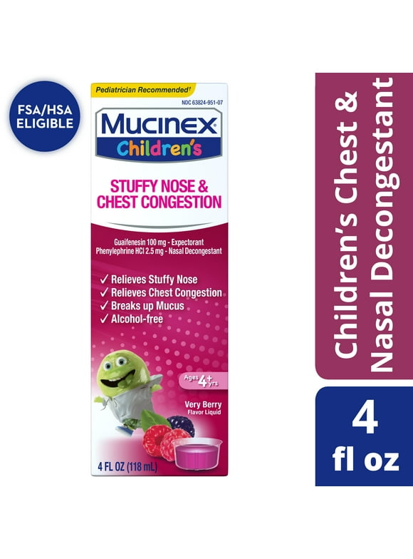 Mucinex Children's Cold Medicine, Stuffy Nose & Chest Congestion, Very Berry, 5 fl oz