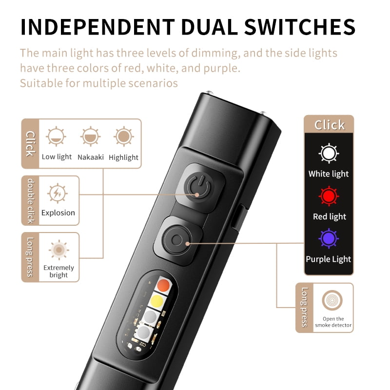 SKYFIRE 2PC Mini Flashlight Portable Pocket EDC LED Light Strip Keychain, 7 Modes, With Fire Starter Function, Suitable for Outdoor Camping, Hiking, Fishing, Light at Home, Emergency Use