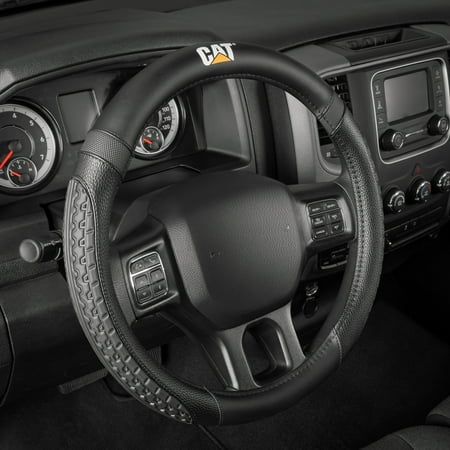 Caterpillar DuraGrip Car Steering Wheel Cover  Standard 15 inch Size  Tire Tread Inspired Traction Grip Design  Black Steering Wheel Cover for Car Auto Truck Van SUV