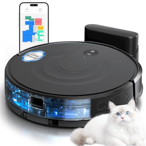 Robot aspirador y fregona Kewbily, con navegación LiDAR y diseño ultrafino, con mapeo inteligente, succión de 9000 Pa y limpieza personalizable para pelo de mascotas, alfombras y suelos duros.