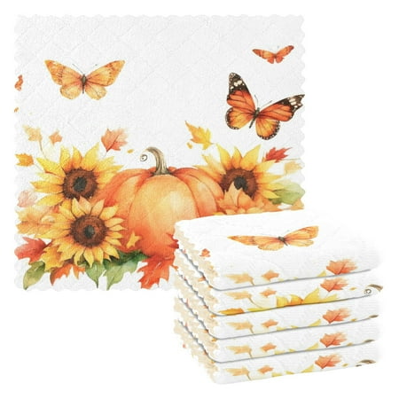 

Ryvnso Autumn Leaves Sunflowers Butterfly Kitchen Towels Dish Clothes for Drying Dishes Cleaning Absorbent Set of 6