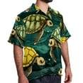 thumbnail image 2 of Turtle Seamless Men's Short Sleeve Button Down Poplin Hawaiian Shirt for Summer Beach, Casual Printed Unisex Style, 2 of 6