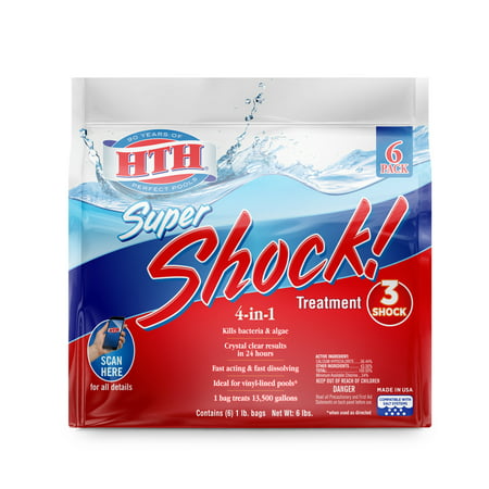 HTH Super Shock! Treatment for Swimming Pools, 6 Bags (1 lb. (Best Swimming Pool Cork)
