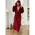 thumbnail image 3 of Vulcanodon Mens Hooded Robe, Full Length Plush Robe for Men Fleece Bathrobe（Burgundy, S/M）, 3 of 4