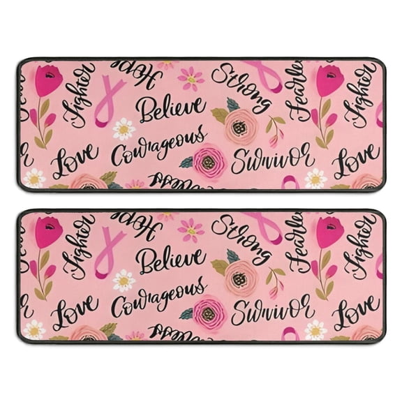 Kitchen Rugs Sets Of 2,Pink Breast Cancer and Pioneer Flower Anti Fatigue Kitchen Mat Rugs Non Slip Washable,Decorative Kitchen Floor Mats for Kitchen,Sink,Laundry,17"x47" 17"x47"