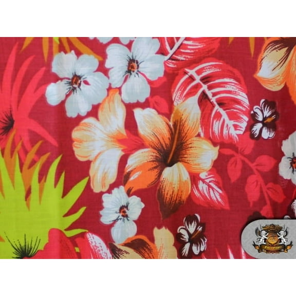 Polycotton Printed HAWAIIAN RED Fabric / 60" Wide / Sold by the Yard