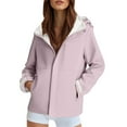 thumbnail image 3 of Arlun Softshell Full Zipper Jackets for Women Comfort Warm Light Hooded Windproof Coat for Outdoor Hiking 2025 Fashion Color Block Hooded Fall Winter Clothes with Pockets Purple XXXL, 3 of 5