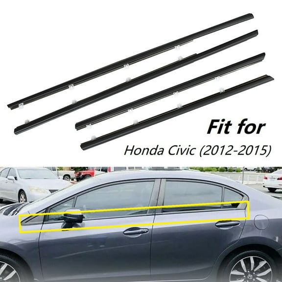 4Pcs Car Window Weatherstrip Trim Weather Stripping Rubber Strips Fit for Honda Civic 2012 2013 2014 2015