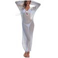 thumbnail image 2 of Women's Swimwear Cover Ups Long Fashion Casual Solid Color Mesh Long Drawstring V-neck Cover Ups, 2 of 6