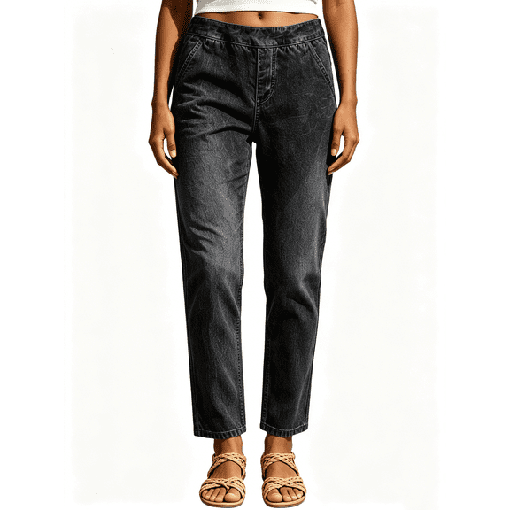 Busydd Jeans for Women Straight Leg Solid Color Jeans Everyday Wear Mid-Rise Pants with Pockets 2XL