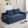 thumbnail image 2 of HAIXIAO 2 in 1 Versatile Foldable Couch Bed in Velvet - High-Density Foam Loveseat with Storage Pockets, for Apartment Office Living Room, No Assembly, Blue, 2 of 11