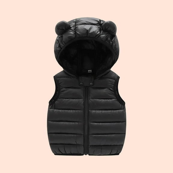 Lilgiuy Toddler Kids Baby Boys Girls Cute Solid Color Windproof Padded Clothes Jacket Hooded Vest Coat, Black ,3-4 Years Winter Clothes for 2022